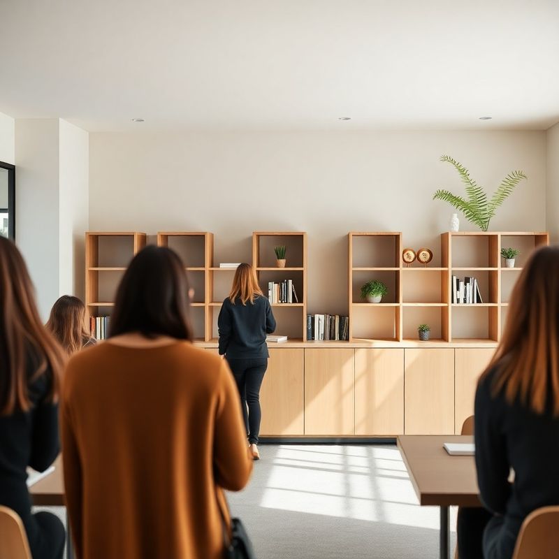 Interior of a clean slate-professional Auckland learning space with geometric shelving